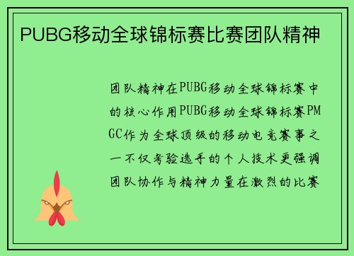 PUBG移动全球锦标赛比赛团队精神
