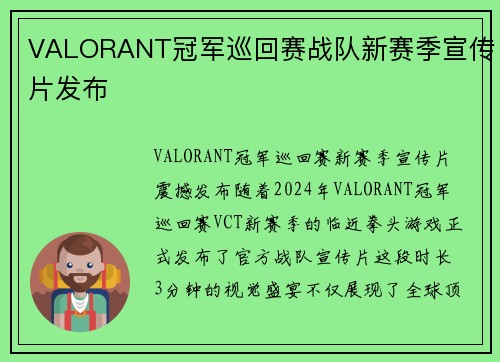 VALORANT冠军巡回赛战队新赛季宣传片发布