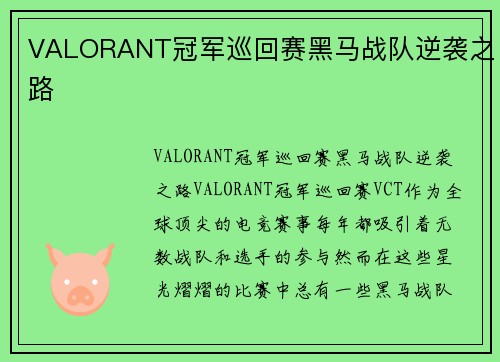VALORANT冠军巡回赛黑马战队逆袭之路